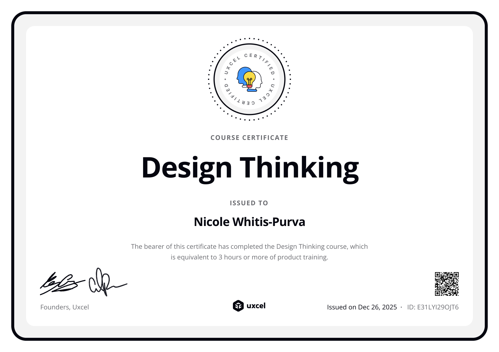 Nicole Whitis-Purva's certificate
